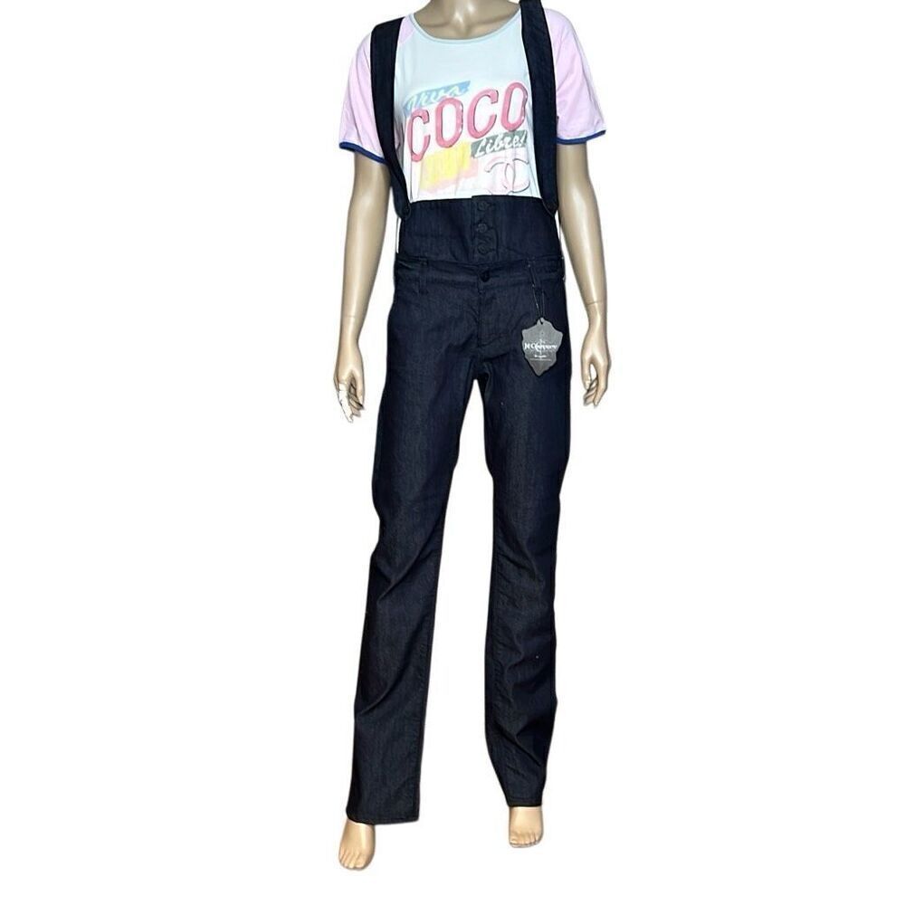 NWT J & Company Raw Denim Suspender Pants Straight Leg Size 28